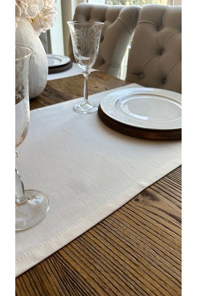 Decamor home Cotton Laceless Stain Resistant Ecru Short Runner