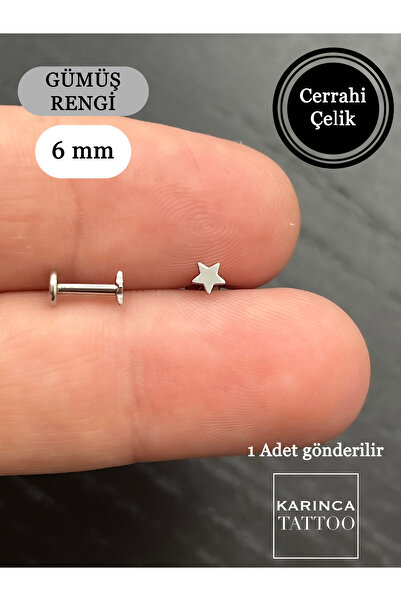 Karınca Piercing Yıldız Piercing 6 mm Cerrahi Çelik Kararmaz Forward Helix Flat Conch Tragus Piercing