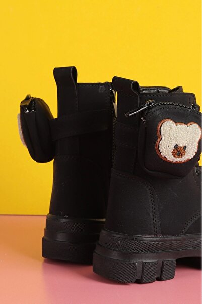 AYBÜK PABUÇ Kız Çocuk Ayı Oyuncaklı Bagcıklı Fermuarlı İçi Yünlü Bot