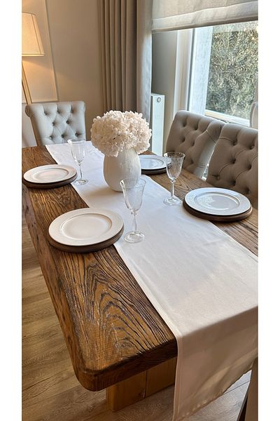 Decamor home Cotton Stain Resistant Ecru Long Runner Runner