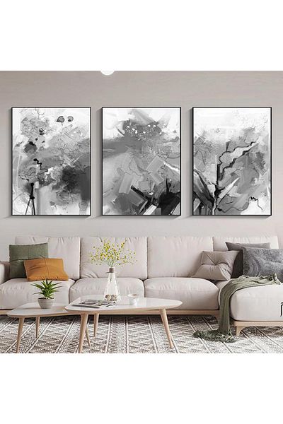 Linacci Set de pictură pe sticlă artistică cu cadru triplu din metal negru, gri alb