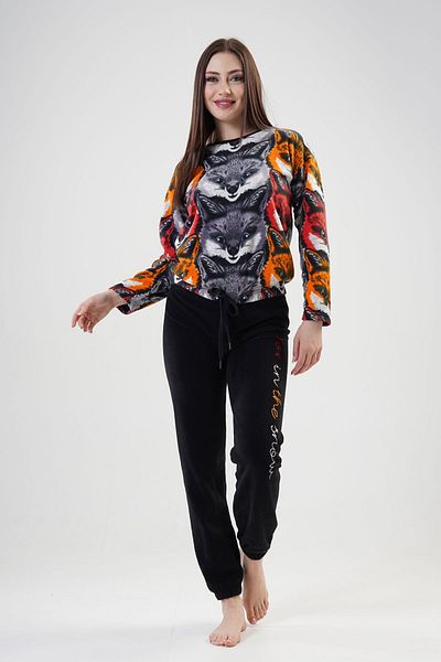 VİENETTA Fleece Low Shoulder Long Sleeve Pajama Set , 201041