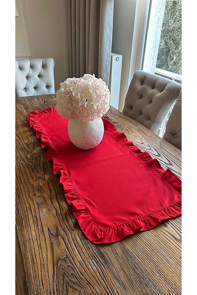 Decamor home Linen Textured Care Free Stain Resistant Vintage Full Frilly Red Runner