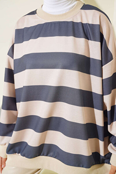 VOLT CLOTHİNG Horizontal gestreifte Oversize-Tunika für Damen