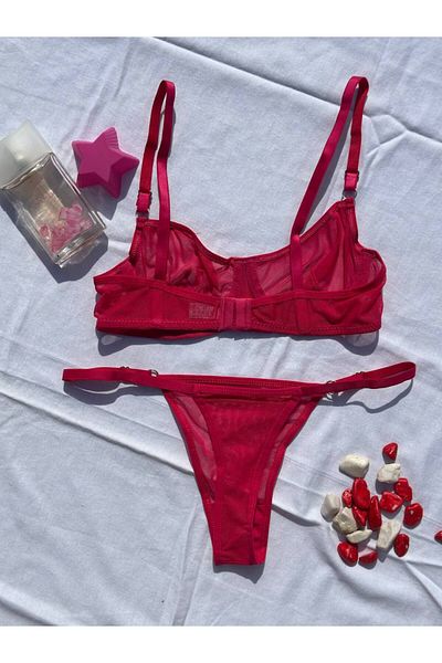 BLUE AVCI LINGERIE Set de bralet din tul cu sârmă roz fucsia