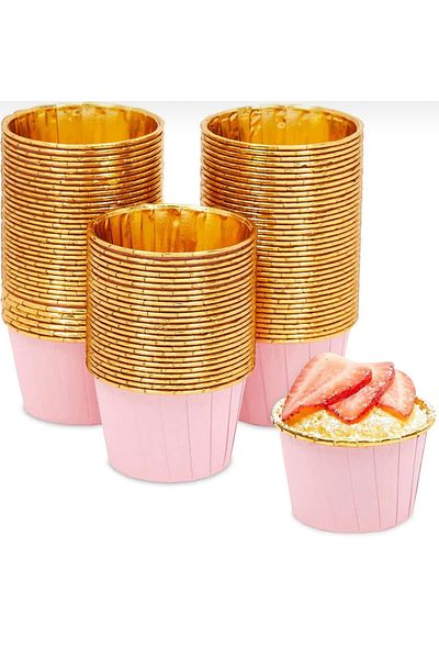 GÜNEŞ PARTY Pack of 25 Shiny Gold - Gold Metallic Muffin Cake Molds Cupcake Capsule 7X4 cm