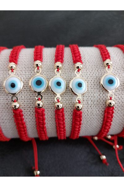 El örgüsü Macrame Braided Handmade Bracelets with Red Evil Eye Beads