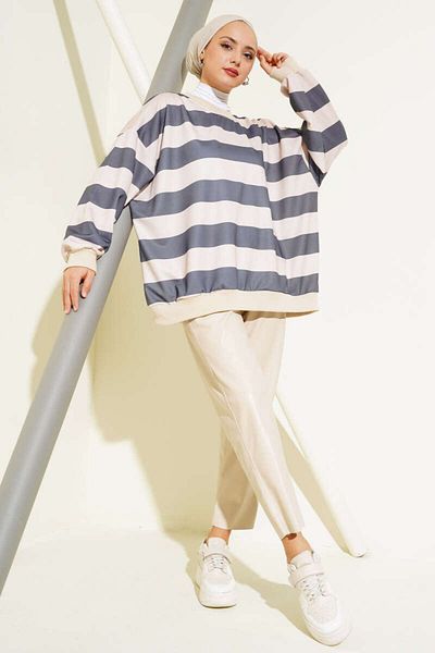 VOLT CLOTHİNG Horizontal gestreifte Oversize-Tunika für Damen
