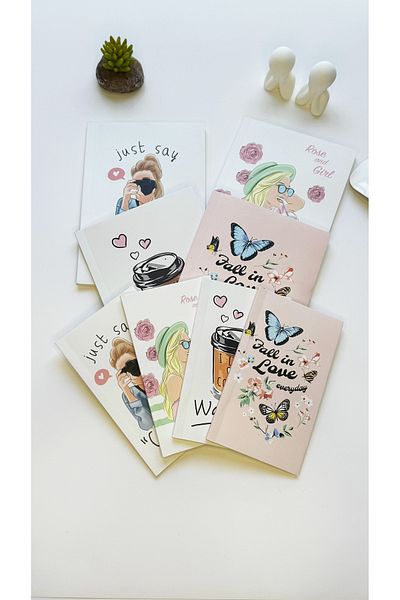 Fly Notes 8-Piece Coffee Series Unlined Notebook Set - 64 Sheets School Notepad, 13X20 cm and 10X15 cm