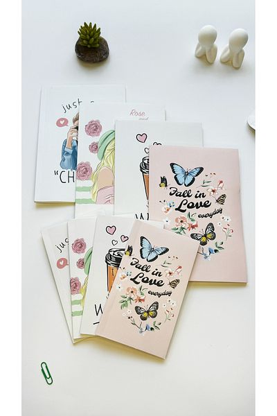 Fly Notes 8-Piece Coffee Series Unlined Notebook Set - 64 Sheets School Notepad, 13X20 cm and 10X15 cm