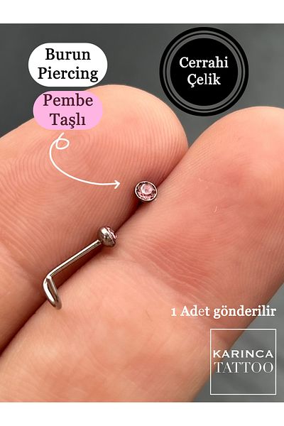 Karınca Piercing Pink Rhinestone Nose Piercing Curved Thin Surgical Steel Nostril Piercing