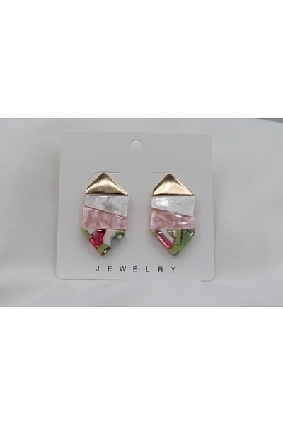 NUBEG Gold-Tone Plated Pink Colored Cutout Stone Detailed Women's Earrings