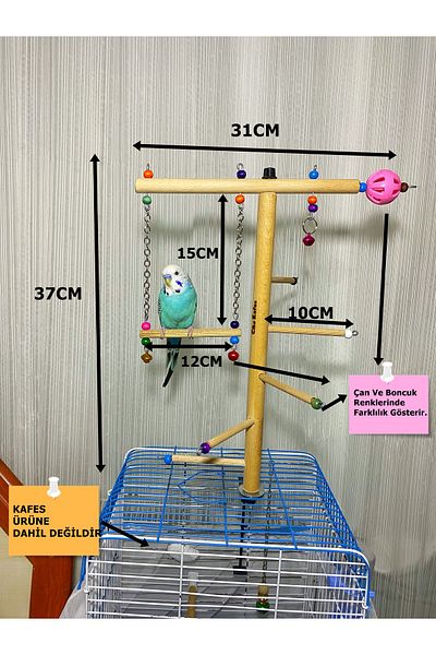 Ciko Kafes Fun Colorful Bird Perch Playground with Cage Top