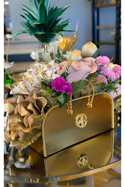 Yaren Style New Lüks Gold Metal Dekoratif Çanta Saksı | Çiçekler Temsilidir.