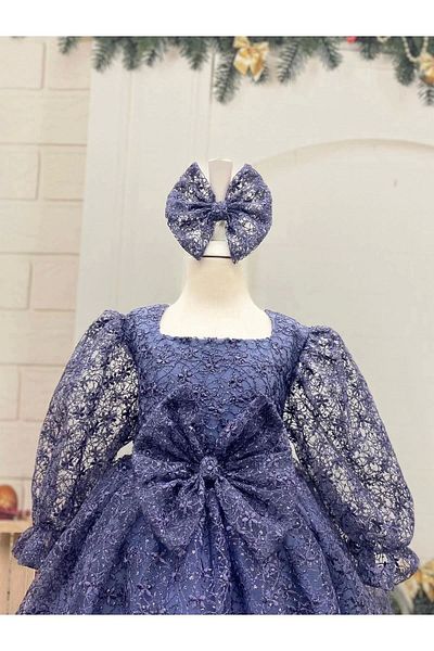 Nissa Gray Square Collar Girl's Dress