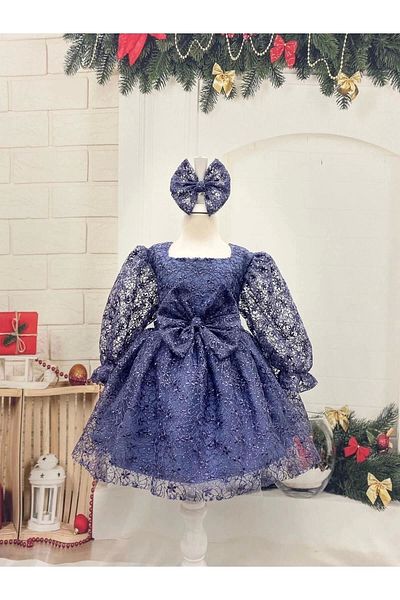 Nissa Gray Square Collar Girl's Dress