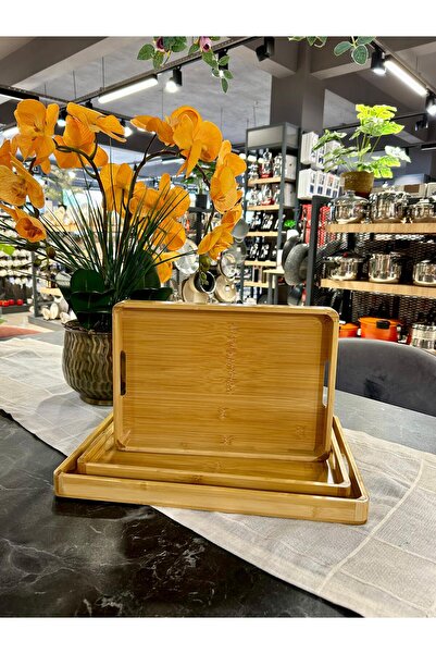 Luca Mia مجموعة صينية مستطيلة من الخيزران مكونة من 3 قطع من مالديف