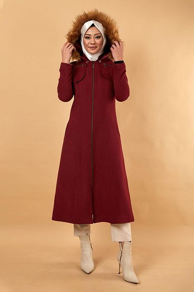 Moda Mihram Fermuarlı Kapşonlu Yün Mont