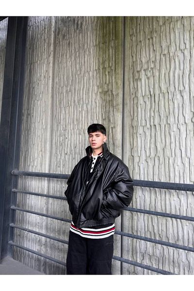 JESS PLUS Ανδρικό δερμάτινο μπουφάν New Season Oversize