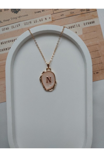 Alexis Carrel Gold Pearl Enamel N Letter Women's Necklace