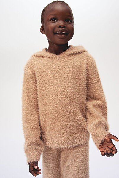 H&M Kapüşonlu Kabarık Tüylü Triko Üst