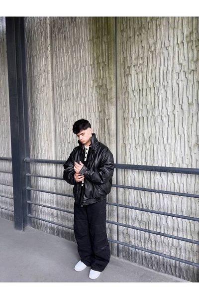 JESS PLUS Ανδρικό δερμάτινο μπουφάν New Season Oversize