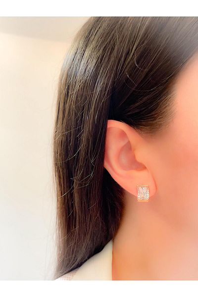 Trinos Steel Earrings Mini Zircon Baguette Jewelled Earrings