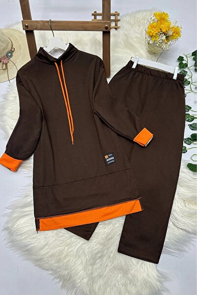 HİJABAYA Set de costum din bumbac pieptănat cu două fire cu accente portocalii