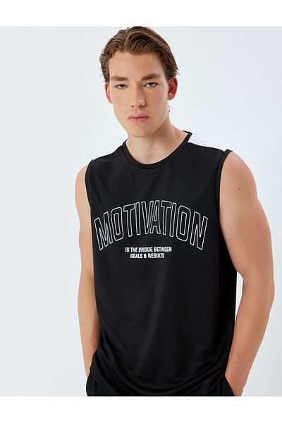 Koton Ärmelloses Sport-Tanktop mit Rundhalsausschnitt und Slogan-Aufdruck