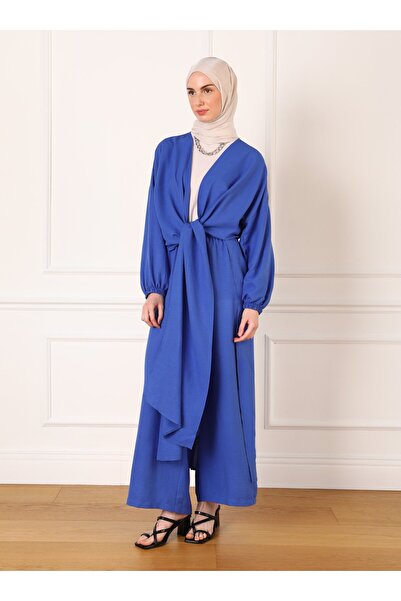 Refka Saks Blue Aerobin Ferace and Trousers Set - With Tie Detail