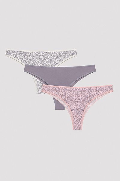 Penti Chiloți brazilian multicolori din 3 piese cu umbră florală moale