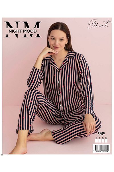 DK İÇ GİYİM Striped Pajama Set - Milk Front Buttoned