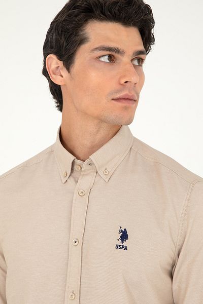 U.S. Polo Assn. Ανδρικό μακρυμάνικο πουκάμισο Basic Sand 50293427-VR085