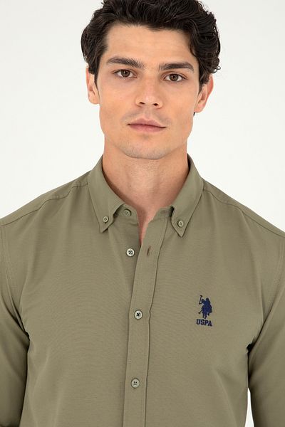 U.S. Polo Assn. Ανδρικό ανοιχτό χακί μακρυμάνικο πουκάμισο Basic 50293427 -VR183