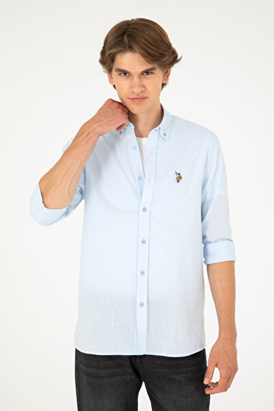 U.S. Polo Assn. قميص أساسي أزرق بأكمام طويلة للرجال 50282588-VR036