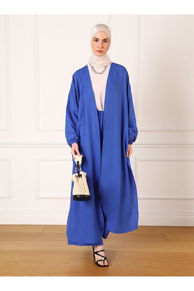 Refka Saks Blue Aerobin Ferace and Trousers Set - With Tie Detail