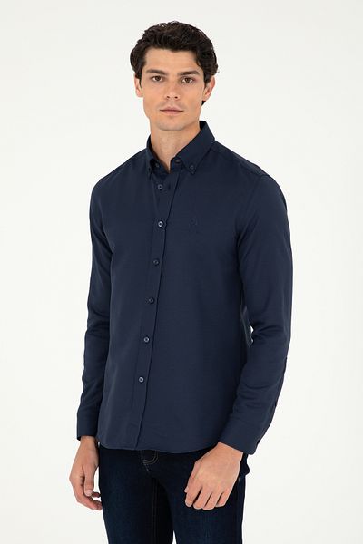 U.S. Polo Assn. Ανδρικό μακρυμάνικο πουκάμισο μπλε Navy Basic 50293427 -VR033