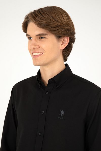 U.S. Polo Assn. Cămașă de bază neagră cu mânecă lungă pentru bărbați 50293437 -VR046