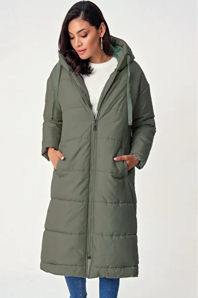 HİJABAYA Fixed Hooded Long Coat with Bird Eye Detail