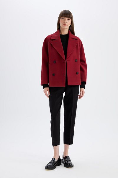 DeFacto Relax Fit Short Stamp Coat Tuxedo Lapel Buttoned D4182Ax24Wn