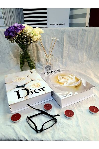 Saccura Decor Decorative Book Box Set, 2-Piece Cream Rose Pattern Book Box Set