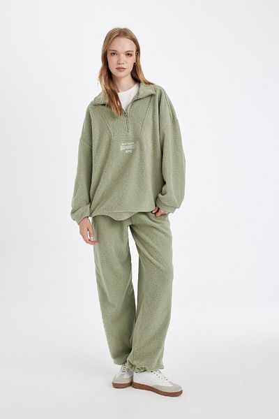 DeFacto Standard-Passform, Schnürung an der Taille, elastische Beintasche, bedruckte lange Fleece-Jogginghose Y2650AZ24WN