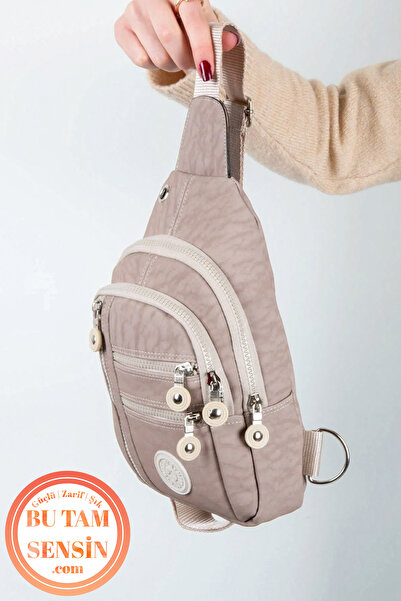 Bu Tam Sensin Bej Unisex Su Geçirmez Krinkıl Kumaşlı Fermuarlı 5 Bölmeli Çapr...