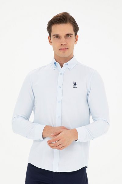 U.S. Polo Assn. Мъжка светлосиня риза с дълги ръкави Basic 50287805-VR003