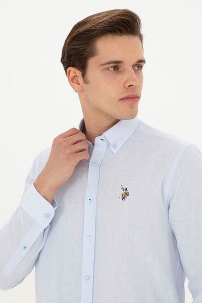 U.S. Polo Assn. Ανδρικό γαλάζιο μακρυμάνικο πουκάμισο Basic 50282588 -VR003