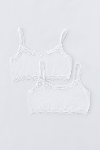 Penti White Colored Girl's Lace 2-Piece Half Undershirt