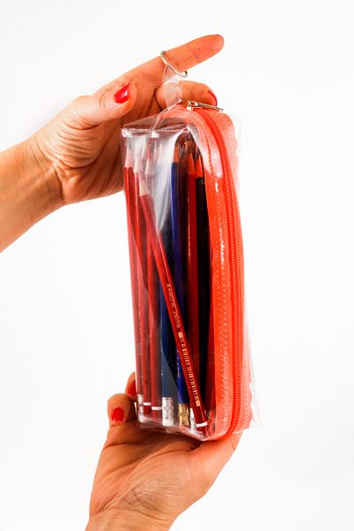 BYBAG Quality Pvc Transparent Pen Holder with Orange Zipper Makeup Bag Pencil Case
