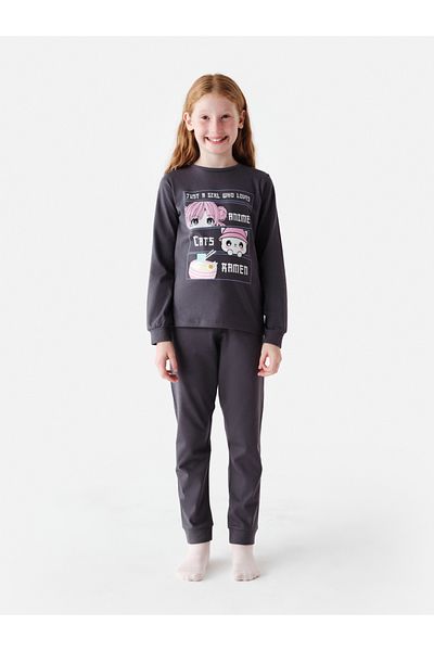 Penti Girl's Anime Anthracite Pajama Set
