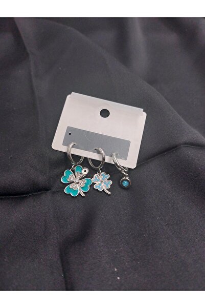 Demeter Mavi-Turkuaz 4 Yapraklı Yonca Küpe