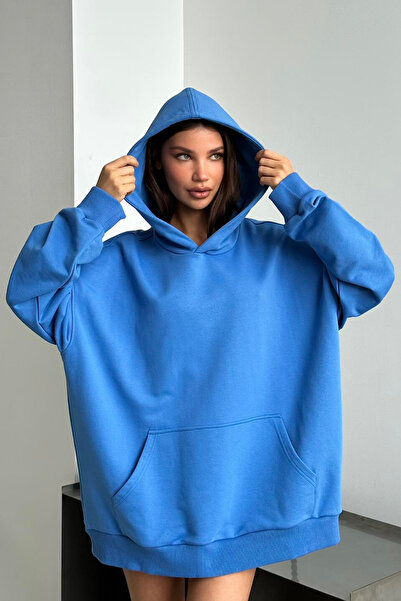 GUARAZ Φούτερ με κουκούλα Unisex μπλε oversize από φλις